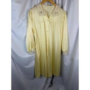 Vintage Lace Yellow Long Sleeve Nightgown Housecoat USA Read For Sz XL Retro
